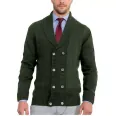 Mens fashionable long-sleeved slim knit shirt with solid lapel double-breasted sweater
