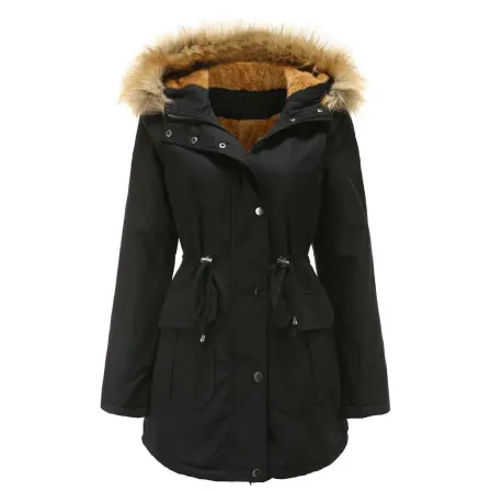 cotton-padded jacket with hood and fur collar winter warm coat large size womens padded jacket