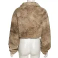 Womens sexy navel revealing waist stand collar slim imitation lamb cashmere hoodie