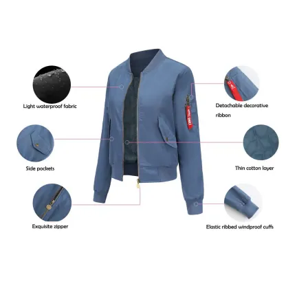Bomber jacket Womens baseball jacket flight suit long sleeve cotton jacket