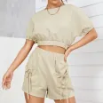 Womens casual backless knotted top and shorts suit