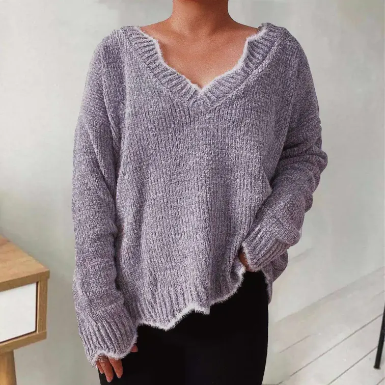 Chenille imitation sable wavy hem thick loose knit pullover