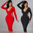 Fashion sexy tight backless hollow V-neck dress for women