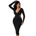 Fashion sexy tight backless hollow V-neck dress for women