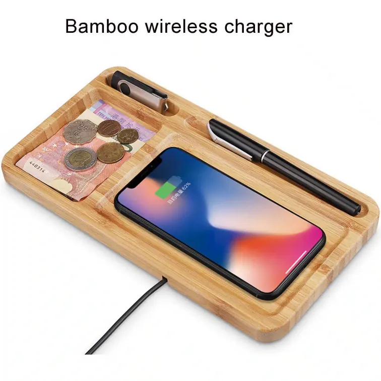 Bamboo wireless charger with clock