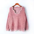 Chenille imitation sable wavy hem thick loose knit pullover