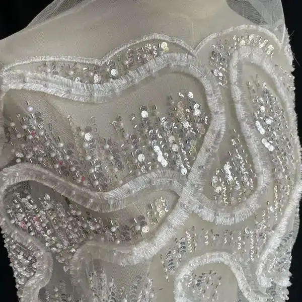 Exquisite White Net Embroidered Wedding Fabric for Your Special Day