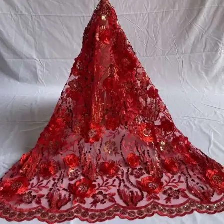 multicolored beaded lace fabric