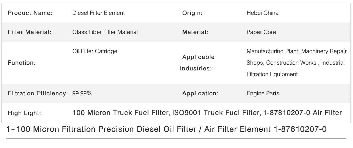 100 Micron Precision Truck Fuel Filter , Air Filter Element 1-87810207-0 ISO9001