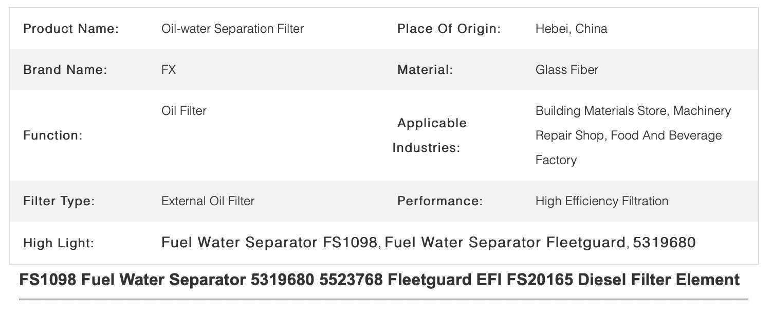 Fleetguard FS1098 Fuel Water Separator Filter 5319680 5523768