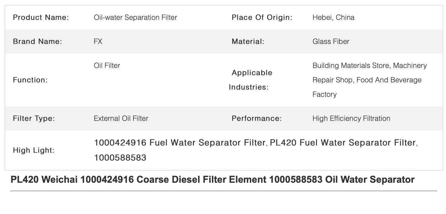 Oil Fuel Water Separator Filter PL420 1000424916 1000588583