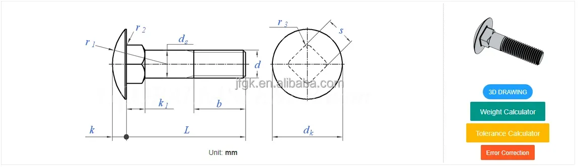 DIN603 Round-toe square-neck bolt Carriage bolt Round mushroom-head galvanized black carriage bolt