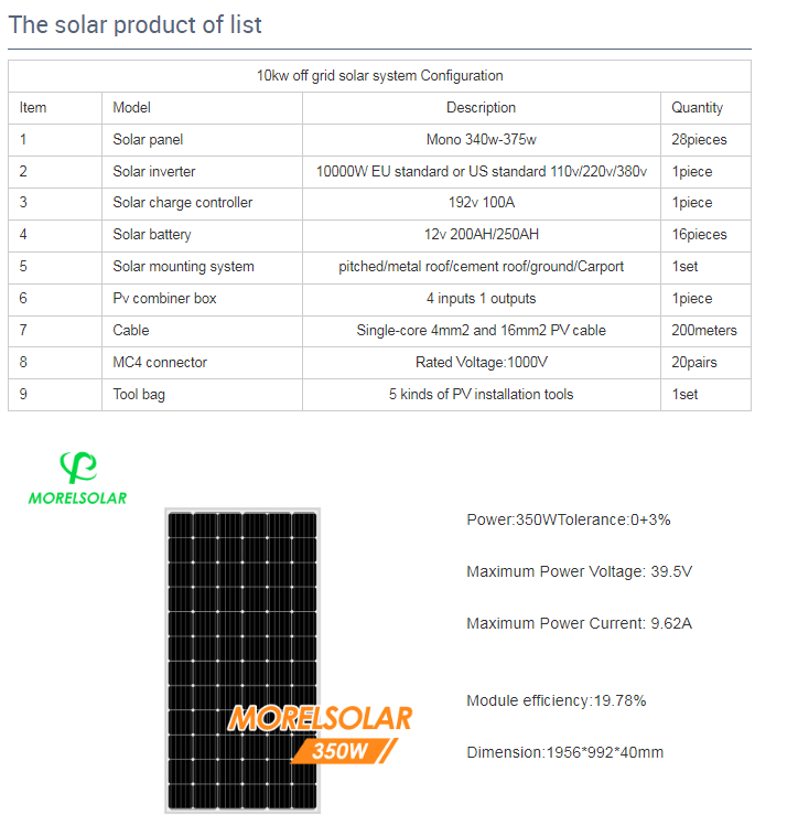 Morel 5kw 10kw solar system off grid solar energy products 10kw 20kw 30kw for home use