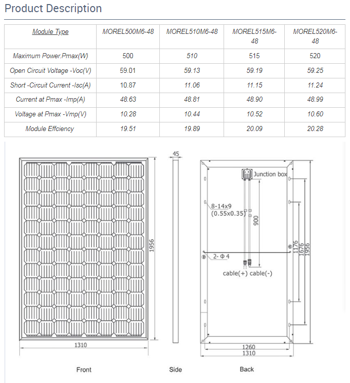 Morel 1000w 24V PV solar panel free shipping 500w mono crystalline solar panel