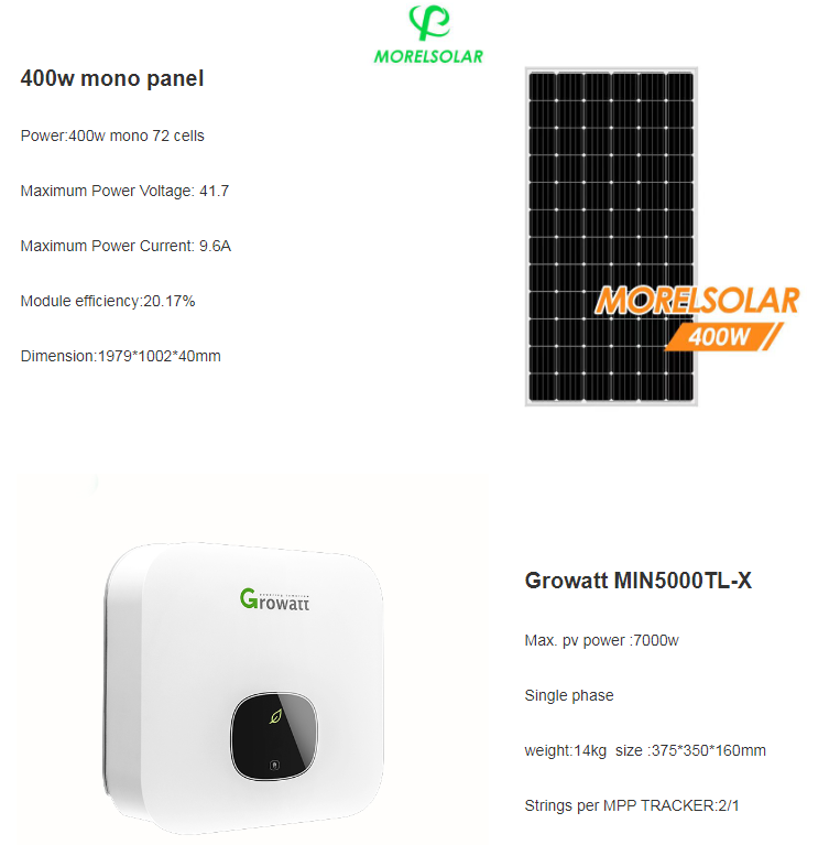 Morel renewable energy solar pv system 5kw 10kw 20kw on-grid home use solar panel power system