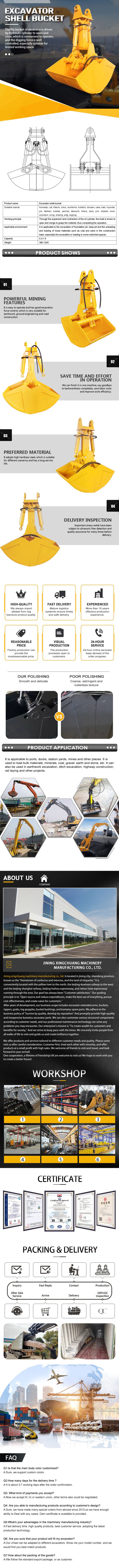 Excavator shell bucket hydraulic double door coal grab with long service life