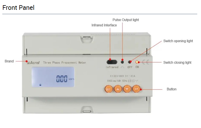 Acrel  ADL300-EYNK remote control Kwh Meter three phase prepaid energy meter 80A direct connection type three phase