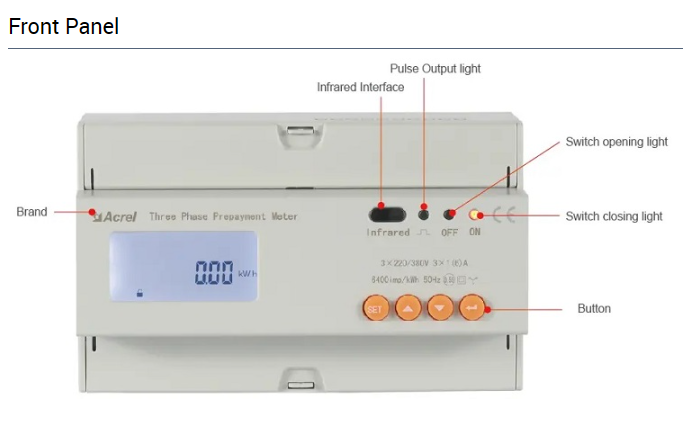 Acrel  ADL300-EYNK CT connection three phase prepaid kwh meter 5A rated current input LCD display energy meter