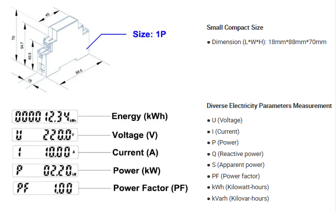 Acrel ADL10-E/C single phase RS485 energy meter 1P width energy meter LCD display watt meter