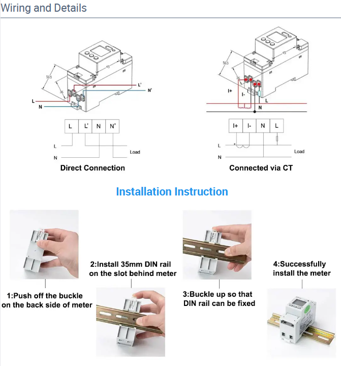 Acrel ADL100-ET/CTC mini size single phase energy meter 220V 100A kwh meter din rail digital power meter