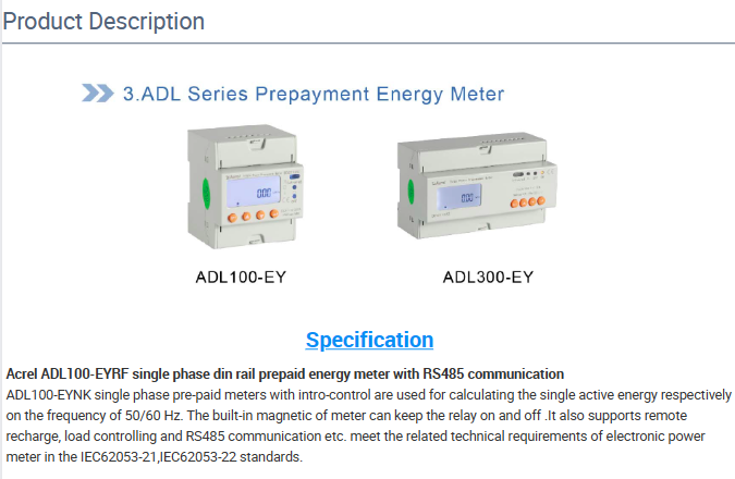 Acrel ADL300-EYNK RS485 port modbus energy meter 3 phase 4 wire prapaid remote control energy meter LCD display din rail