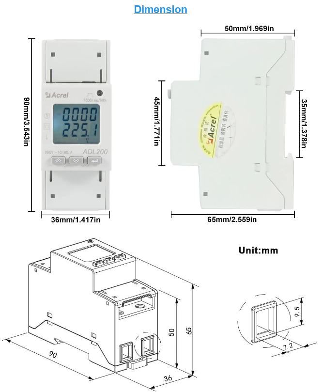 Acrel ADL200 Single Phase Two Wire Ac Power Consumption Energy Meter Kwh 10(80)a 230v 50hz Household Electric Meter