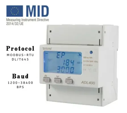 Acrel ADL400-C 3 phase power meter LCD display Modbus energy meter direct connected maximum 80A digital din rail meter
