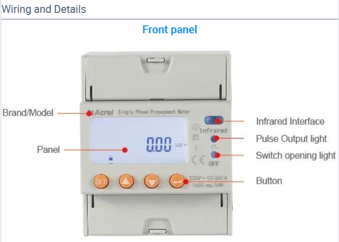 Acrel ADL100-EYNK remote control circuit turn on/off single phase energy meter 60A direct connection RS485 kwh meter