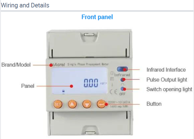 Acrel ADL100-EYNK single phase prepaid energy meter maximum measurement 60A 230V kwh meter