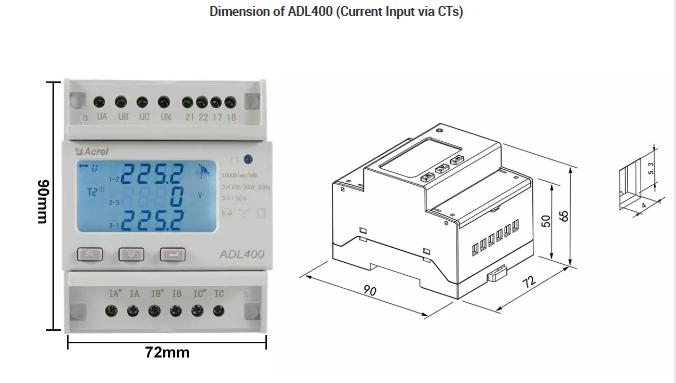 Acrel ADL400N-CT modbus CT energy meter, 3P4L, 3P3L, 1P3L energy meter 120V LCD display kwh meter