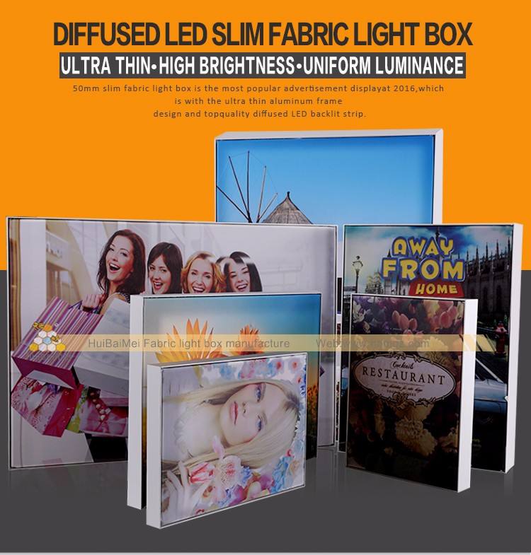 Factory direct cheap frameless aluminum textile picture frame profile wall mounted led light box