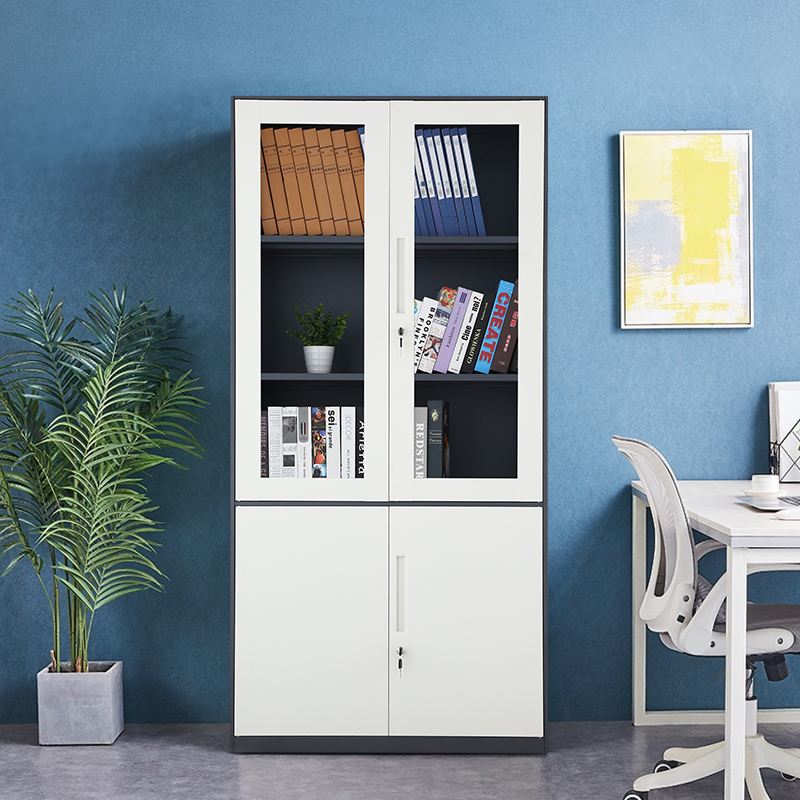 Office swing 2 glass door gym wardrobe steel school metal storage book shelf filing cabinet