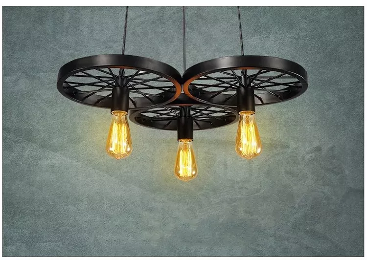 bar black wheel decorative large LED Edison antique Iron chandelier