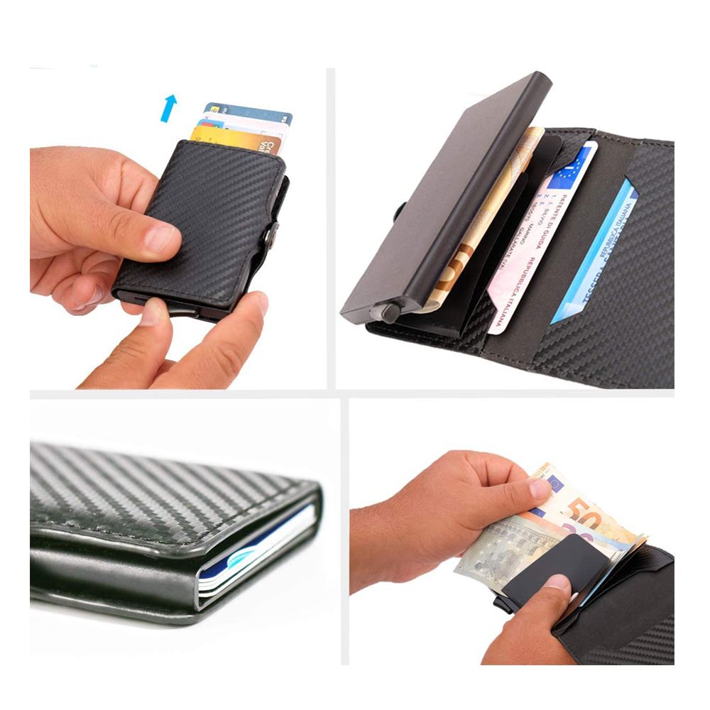 2021 New Auto Pop Up Aluminum Card Case RFID Blocking Black Credit Card Holder Minimalist Men Credit Card Holder Wallet