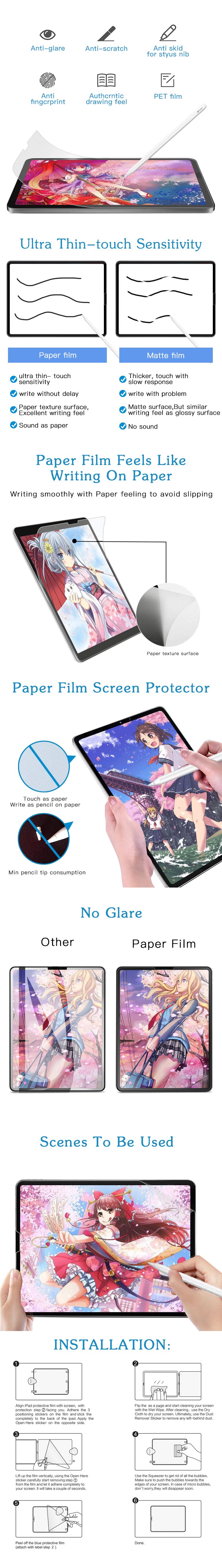 For iPad 10.5 Paper Touch Writing Film Tempered glass tablet screen protector