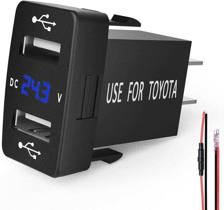 Dual USB Port Charger Socket with Blue LED Digital Voltmeter for Toyuta