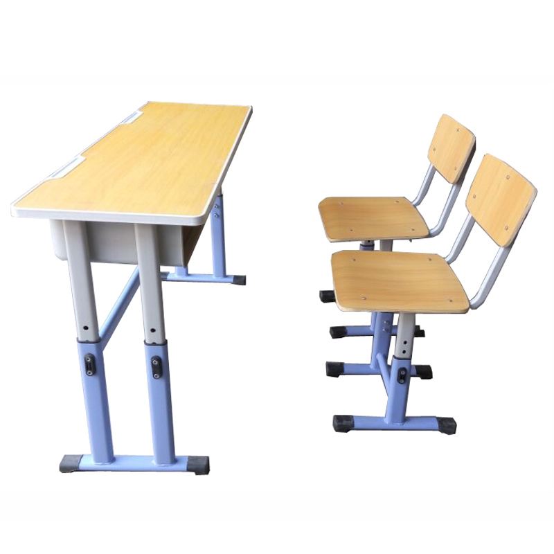 Simple adjustable height primary classroom school furniture double desk and chair sets for university MDF wood or plastic matera