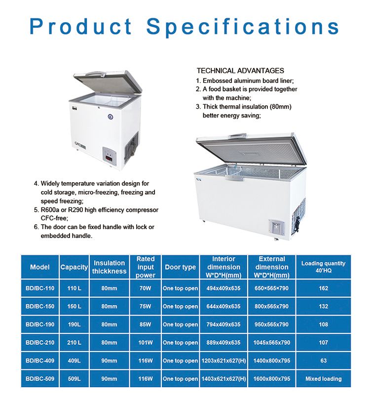 Convenience Store Commercial Chest Deep Direct Cooling Horizontal BD/BC-150