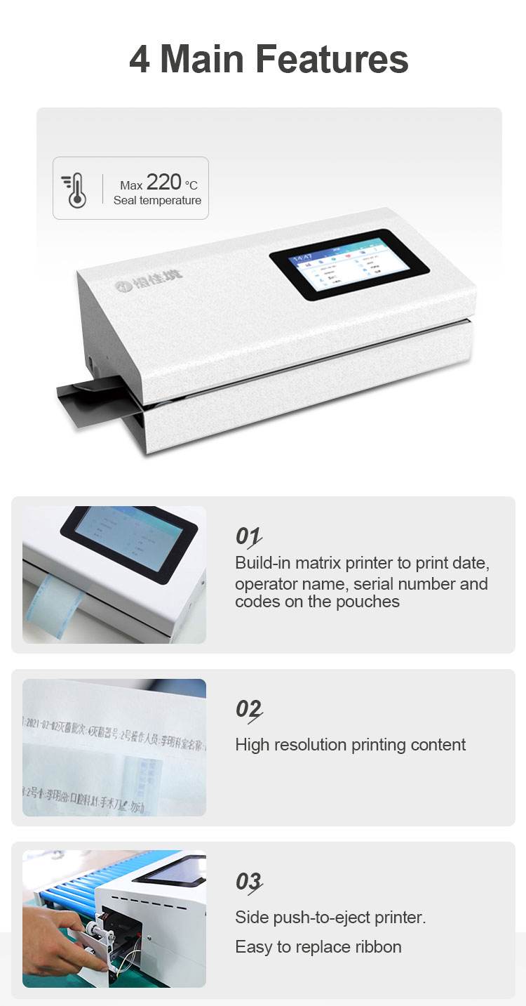 Top selling product 11kg weight and 7 inch touch screen white medical sealing machine