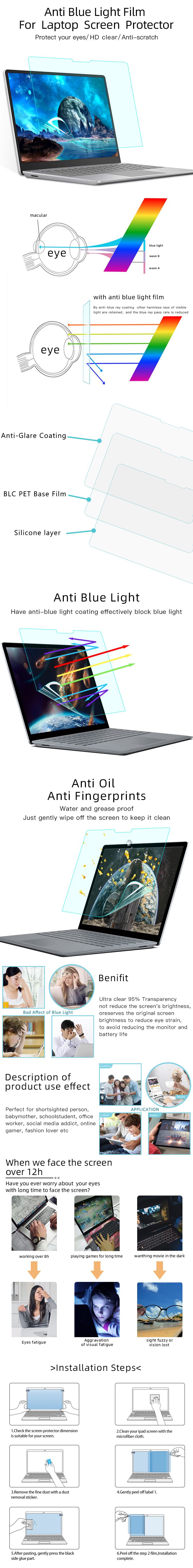 Bubble Free Full Glue Screen protector Film anti blue filght filter for Surface Laptop 15