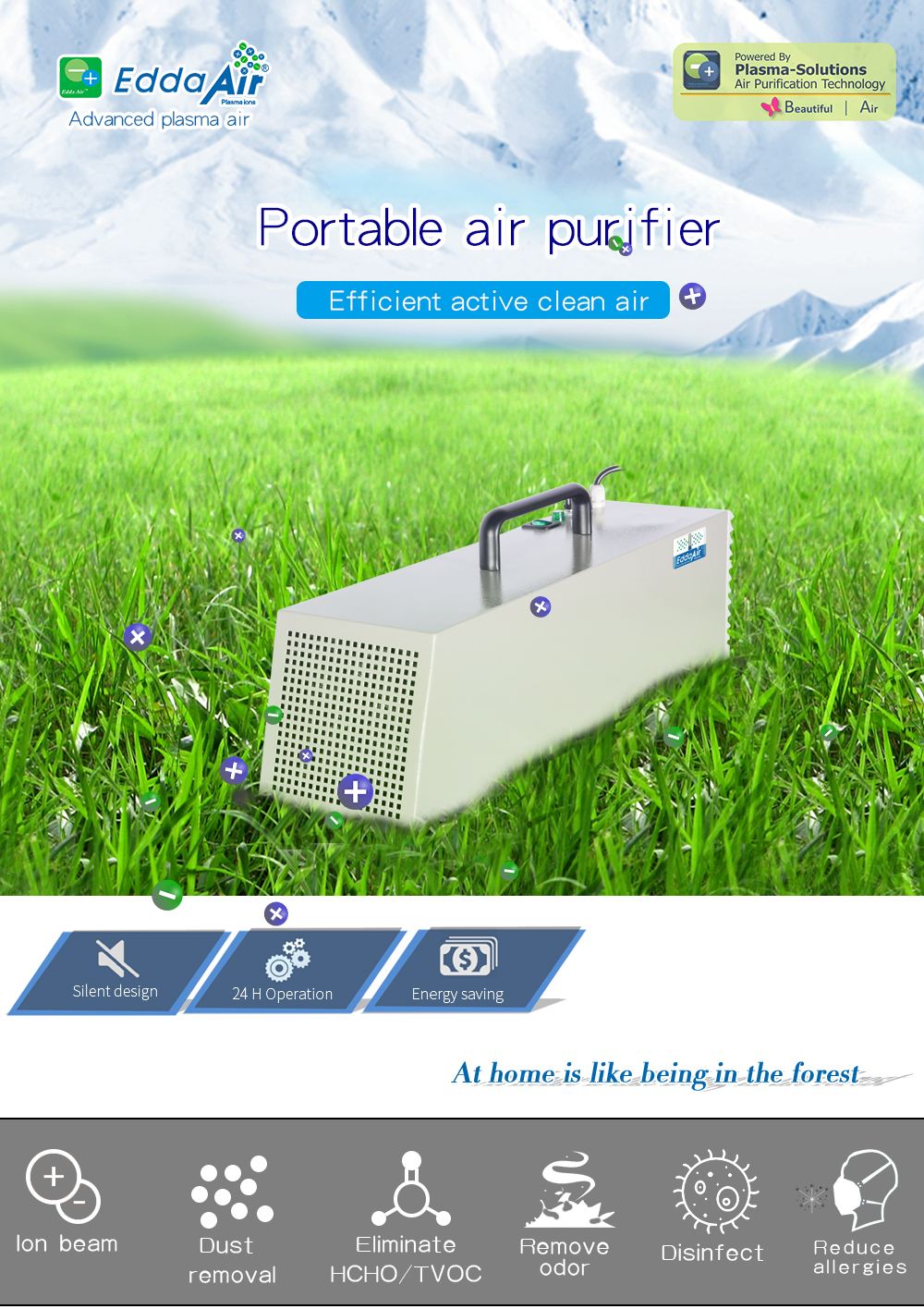 Portable movable ionic plasma air purifier in home