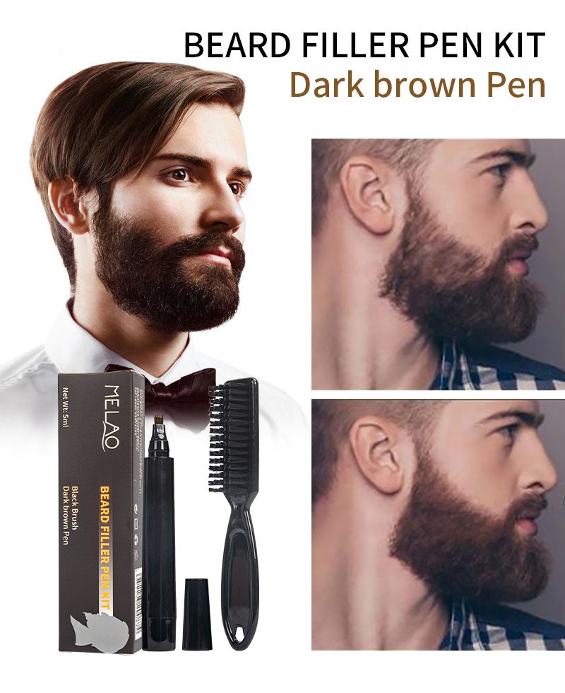 Best Custom Beard Filling Pen Brush Lasting Waterproof Black Brown Beard Filler Pen Fit Gift Set For Men
