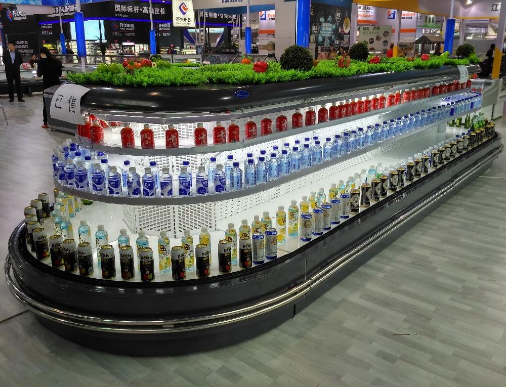 Large semi vertical round island commercial refrigerator for supermarket
