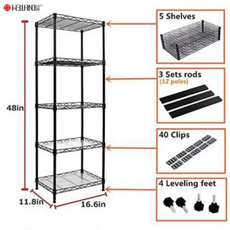 Amazon Hot Styles Laundry Bathroom Kitchen Room Closet 5 Tier Wire Metal  Steel Storage Rack Adjustable Shelf