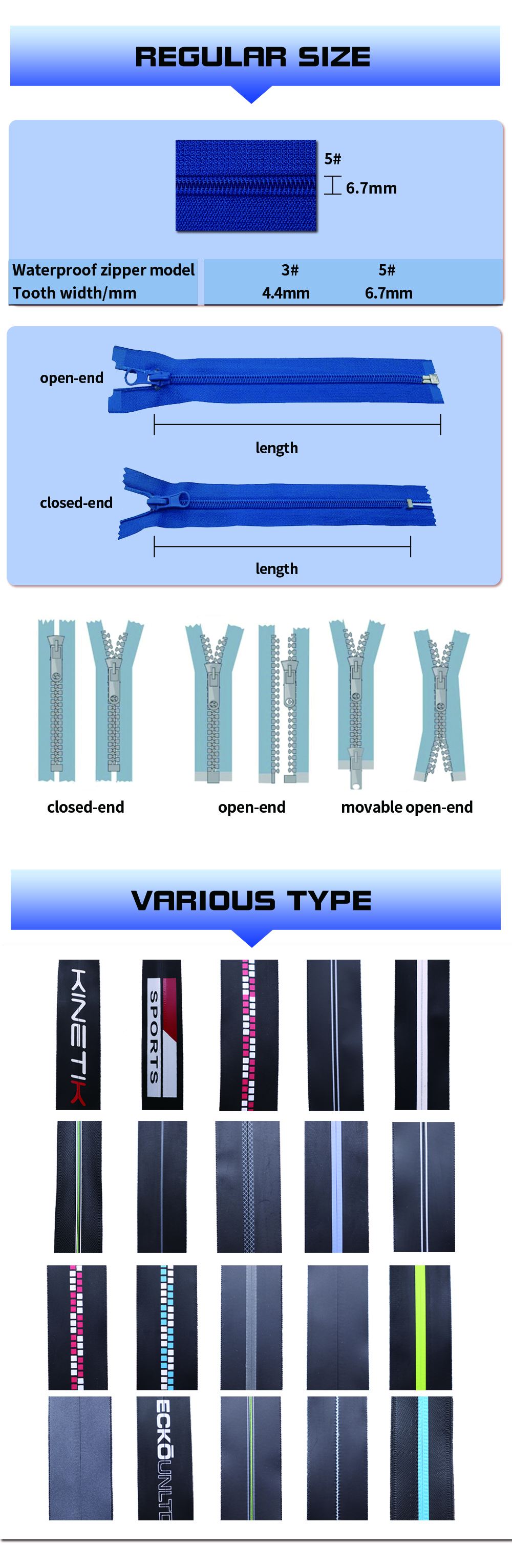 Factory wholesale waterproof zipper nylon coil zipper 3# nylon zipper closed end with metal slider