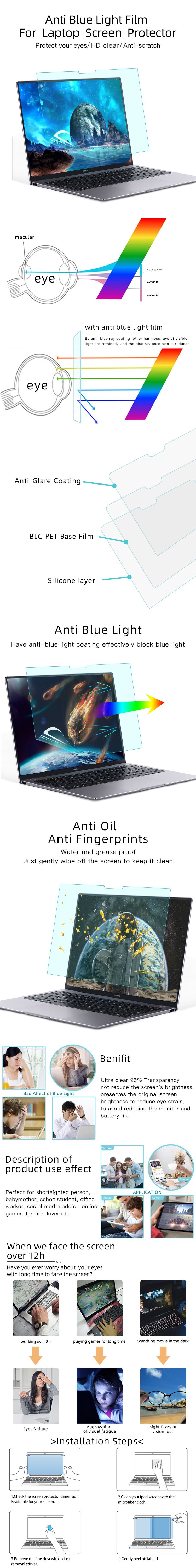 Anti-blue light film  Full Coverage Screen Protector For laptop and computer 17.3inch 16:9