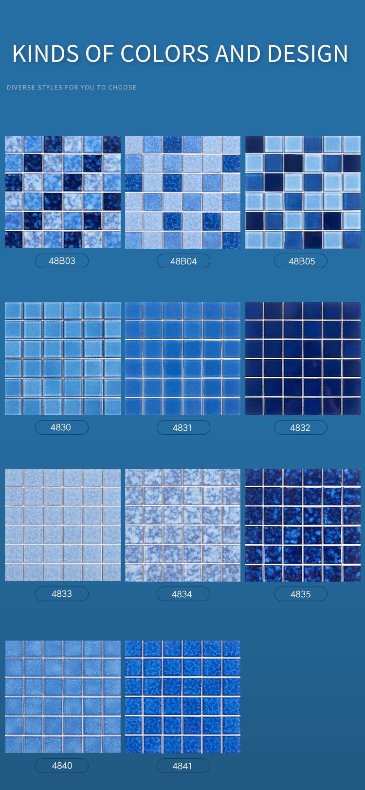 Factory Cheap Price Mosaik Glazed Blue Porcelain Mosaique Ceramic Mosaic Swimming Bali Pool Tile