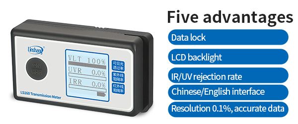 Portable Solar Film Transmission Meter Linshang LS160 Test Window Tint with UV IR Rejection Visible Light Transmittance