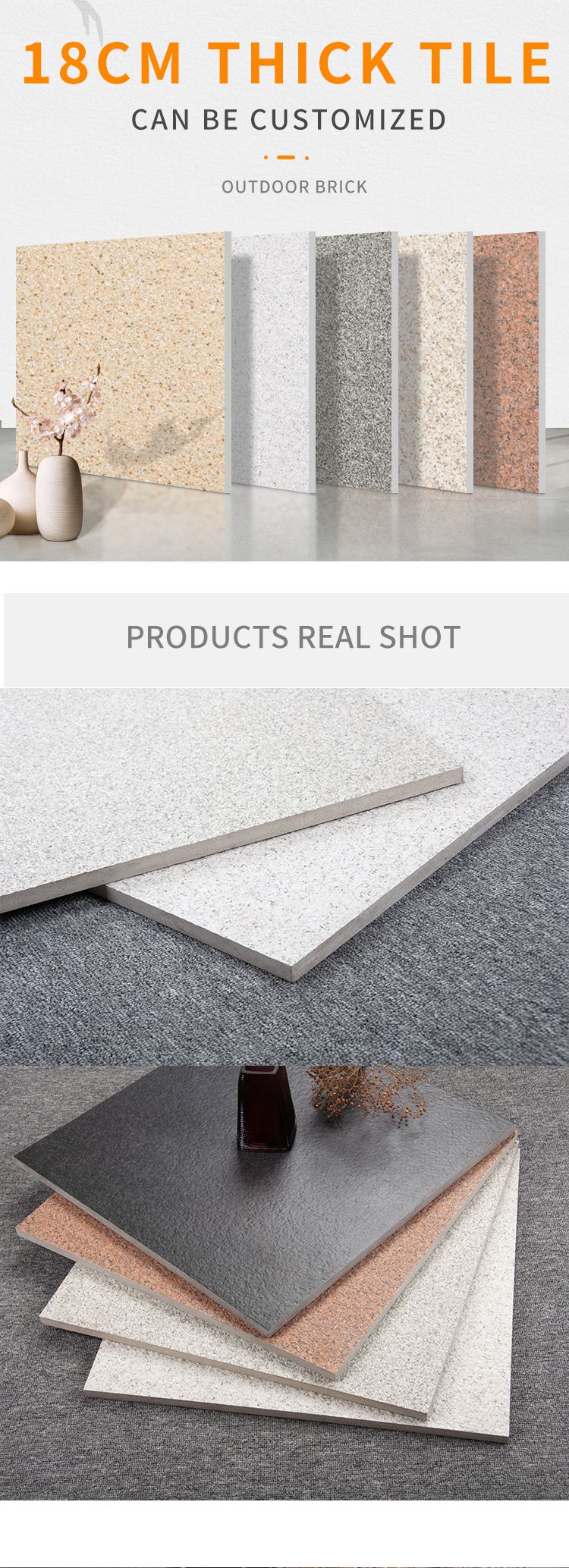 Rough surface granite look porcelain full body non slip18mm thick outdoor ceramic floor tile