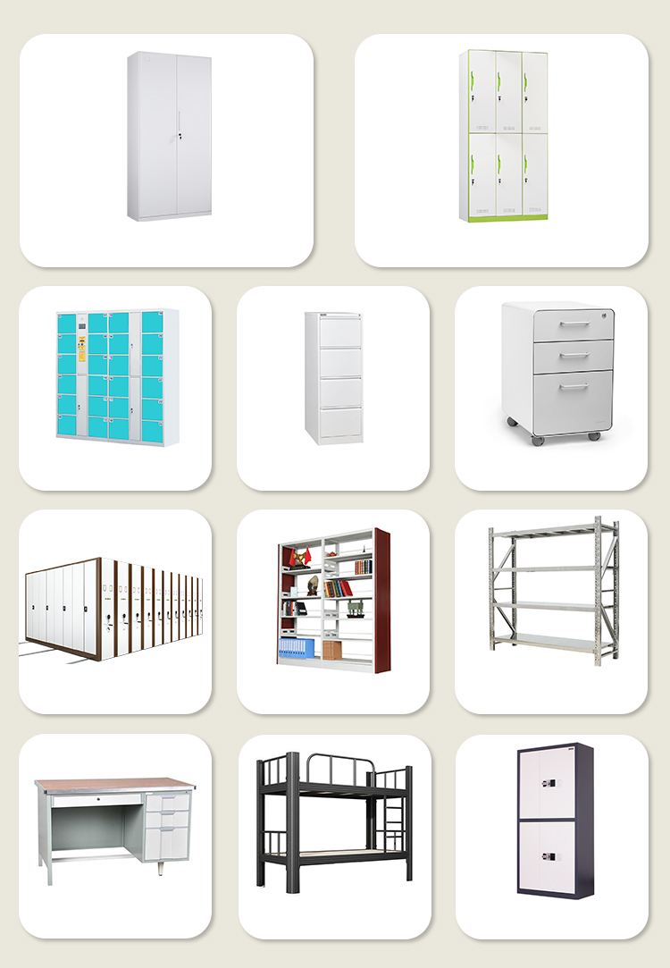 Steel furniture 2 door steel storage file cabinet office metal KD filing cabinet with 4 mobile shelf